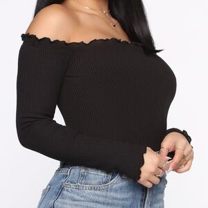 Fashion Nova Black Off-Shoulder Ribbed Top